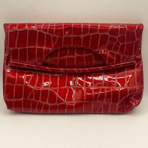 Vintage Nine West Red Pleather Embossed Clutch